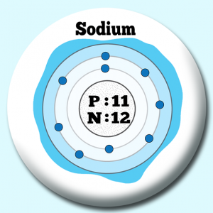 Personalised Badge: 38mm Atomic Structure Of Sodium Button Badge. Create your own custom badge - complete the form and we will create your personalised button badge for you.