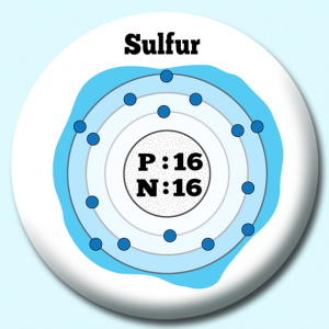 Personalised Badge: 38mm Atomic Structure Of Sulfur Button Badge. Create your own custom badge - complete the form and we will create your personalised button badge for you.