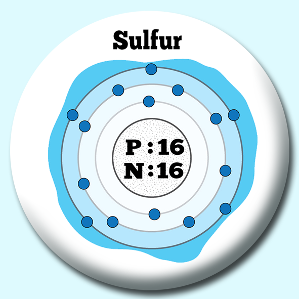 Personalised Badge: 75mm Atomic Structure Of Sulfur Button Badge. Create your own custom badge - complete the form and we will create your personalised button badge for you.