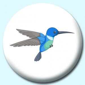 Personalised Badge: 38mm Blue Humming Bird Button Badge. Create your own custom badge - complete the form and we will create your personalised button badge for you.