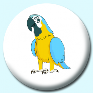 Personalised Badge: 38mm Blue Yellow Macaw Parrot Button Badge. Create your own custom badge - complete the form and we will create your personalised button badge for you.