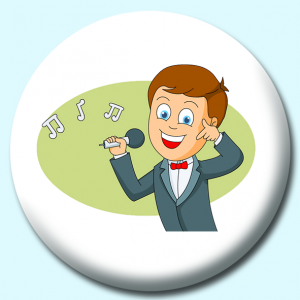 Personalised Badge: 38mm Boy Enjoying Singing Music Button Badge. Create your own custom badge - complete the form and we will create your personalised button badge for you.