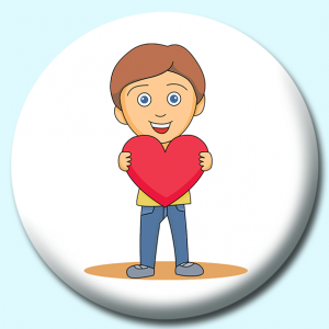 Personalised Badge: 38mm Boy Holding A Heart Button Badge. Create your own custom badge - complete the form and we will create your personalised button badge for you.