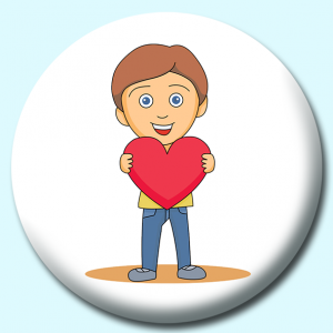 Personalised Badge: 58mm Boy Holding A Heart Button Badge. Create your own custom badge - complete the form and we will create your personalised button badge for you.