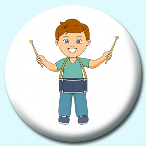 Personalised Badge: 58mm Boy Playing Drum Button Badge. Create your own custom badge - complete the form and we will create your personalised button badge for you.