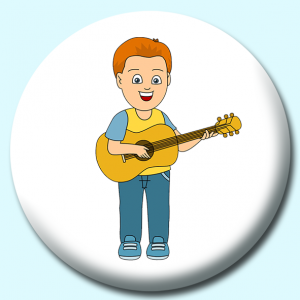 Personalised Badge: 38mm Boy Playing Guitar Button Badge. Create your own custom badge - complete the form and we will create your personalised button badge for you.