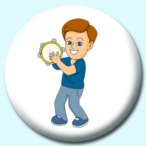 Personalised Badge: 38mm Boy Playing Tambourine Button Badge. Create your own custom badge - complete the form and we will create your personalised button badge for you.