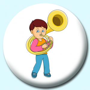 Personalised Badge: 38mm Boy Playing Tuba Button Badge. Create your own custom badge - complete the form and we will create your personalised button badge for you.