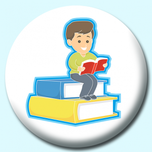 Personalised Badge: 38mm Boy Reading Button Badge. Create your own custom badge - complete the form and we will create your personalised button badge for you.