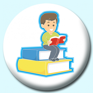 Personalised Badge: 58mm Boy Reading Button Badge. Create your own custom badge - complete the form and we will create your personalised button badge for you.