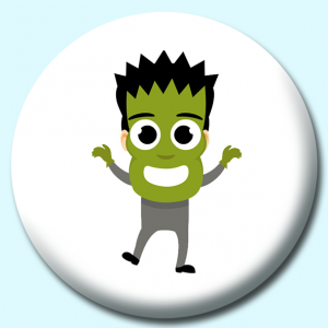 Personalised Badge: 38mm Boy Wearing Scary Green Monster Mask Button Badge. Create your own custom badge - complete the form and we will create your personalised button badge for you.