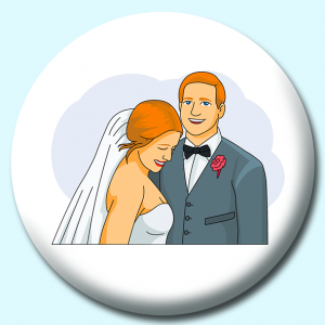 Personalised Badge: 38mm Bride Groom Wedding Button Badge. Create your own custom badge - complete the form and we will create your personalised button badge for you.