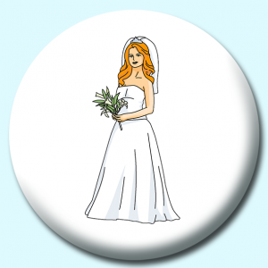 Personalised Badge: 38mm Bride In Gown Button Badge. Create your own custom badge - complete the form and we will create your personalised button badge for you.