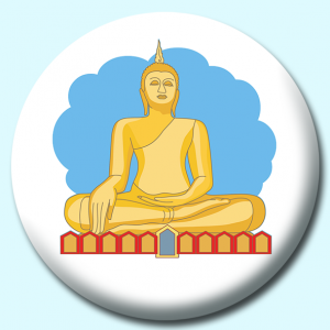 Personalised Badge: 38mm Buddha Statue Button Badge. Create your own custom badge - complete the form and we will create your personalised button badge for you.