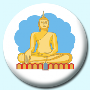 Personalised Badge: 75mm Buddha Statue Button Badge. Create your own custom badge - complete the form and we will create your personalised button badge for you.