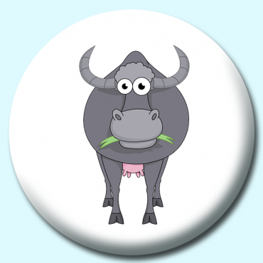 75mm Buffalo Cartoon Character Eating Grass Button Badge