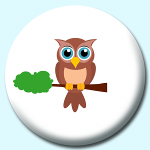 Personalised Badge: 38mm Cartoon Owl Bird Animal On Tree Button Badge. Create your own custom badge - complete the form and we will create your personalised button badge for you.