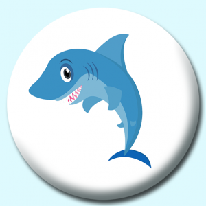 Personalised Badge: 38mm Cartoon Style Shark With Large Teeth Button Badge. Create your own custom badge - complete the form and we will create your personalised button badge for you.