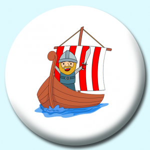 Personalised Badge: 38mm Cartoon Style Viking Standing On A Ship Button Badge. Create your own custom badge - complete the form and we will create your personalised button badge for you.
