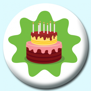 Personalised Badge: 38mm Chocolate Birthday Cake Button Badge. Create your own custom badge - complete the form and we will create your personalised button badge for you.