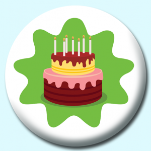 Personalised Badge: 58mm Chocolate Birthday Cake Button Badge. Create your own custom badge - complete the form and we will create your personalised button badge for you.