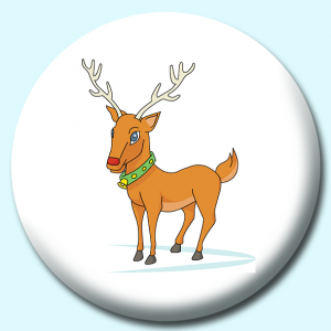 Personalised Badge: 58mm Christmas Reindeer Button Badge. Create your own custom badge - complete the form and we will create your personalised button badge for you.