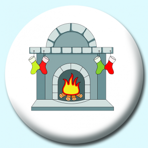 Personalised Badge: 25mm Christmas Stocking Hanging On Fireplace Button Badge. Create your own custom badge - complete the form and we will create your personalised button badge for you.