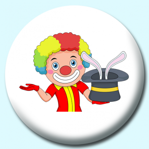 Personalised Badge: 75mm Clown Magician Button Badge. Create your own custom badge - complete the form and we will create your personalised button badge for you.