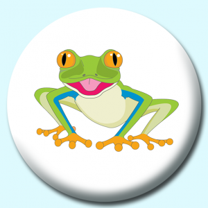 Personalised Badge: 38mm Colorful Green Frog With Large Yellow Eyes Button Badge. Create your own custom badge - complete the form and we will create your personalised button badge for you.
