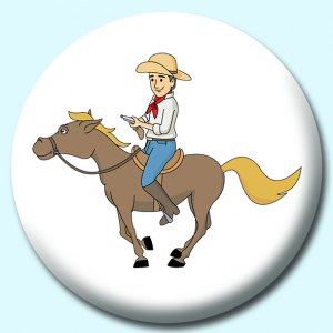 Personalised Badge: 25mm Cowboy Galloping On Horse Button Badge. Create your own custom badge - complete the form and we will create your personalised button badge for you.