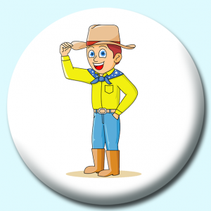 Personalised Badge: 25mm Cowboy Tipping Hat Sign Respect Button Badge. Create your own custom badge - complete the form and we will create your personalised button badge for you.