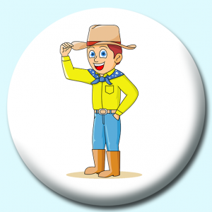 Personalised Badge: 38mm Cowboy Tipping Hat Sign Respect Button Badge. Create your own custom badge - complete the form and we will create your personalised button badge for you.