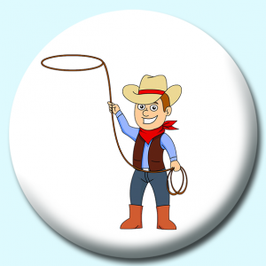 Personalised Badge: 25mm Cowboy With Rope Lasso Button Badge. Create your own custom badge - complete the form and we will create your personalised button badge for you.