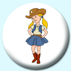 Personalised Badge: 25mm Cowgirl Wearing Boots Dancing Button Badge. Create your own custom badge - complete the form and we will create your personalised button badge for you.