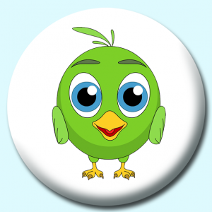 Personalised Badge: 38mm Cute Bird With Smiling Expression Button Badge. Create your own custom badge - complete the form and we will create your personalised button badge for you.