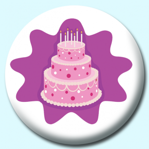 Personalised Badge: 38mm Decorated Birthday Cake Button Badge. Create your own custom badge - complete the form and we will create your personalised button badge for you.