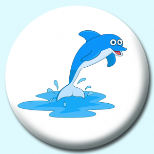 Personalised Badge: 38mm Dolphin Jumping Out Of Water Button Badge. Create your own custom badge - complete the form and we will create your personalised button badge for you.