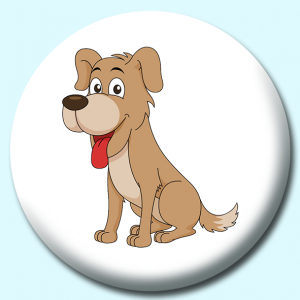 Personalised Badge: 38mm Excited Friendly Dog Mouth Open Button Badge. Create your own custom badge - complete the form and we will create your personalised button badge for you.