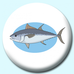 Personalised Badge: 38mm Fish Tuna Button Badge. Create your own custom badge - complete the form and we will create your personalised button badge for you.