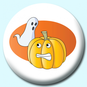 Personalised Badge: 38mm Ghost Pumpkin Halloween Button Badge. Create your own custom badge - complete the form and we will create your personalised button badge for you.