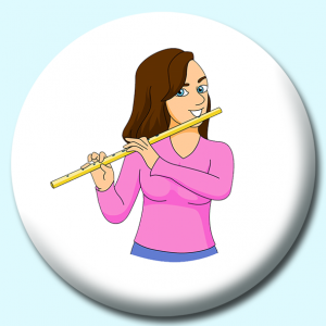 Personalised Badge: 38mm Girl Playing Flute Button Badge. Create your own custom badge - complete the form and we will create your personalised button badge for you.