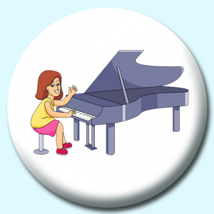 Personalised Badge: 38mm Girl Playing Piano Button Badge. Create your own custom badge - complete the form and we will create your personalised button badge for you.