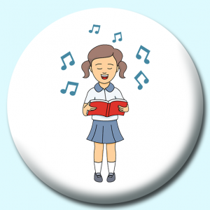 Personalised Badge: 38mm Girl Singing From Hymn Book Button Badge. Create your own custom badge - complete the form and we will create your personalised button badge for you.