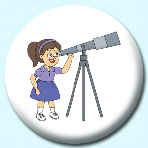Personalised Badge: 25mm Girl With Telescope Button Badge. Create your own custom badge - complete the form and we will create your personalised button badge for you.