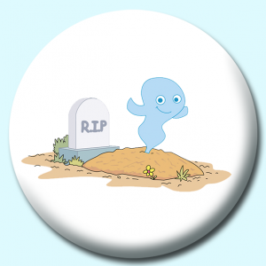 Personalised Badge: 58mm Grave Site With Ghost Button Badge. Create your own custom badge - complete the form and we will create your personalised button badge for you.