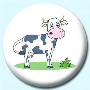 Personalised Badge: 38mm Gray White Cow With Pink Face Button Badge. Create your own custom badge - complete the form and we will create your personalised button badge for you.