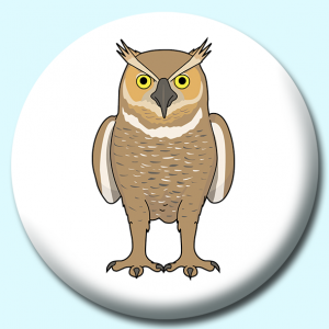 Personalised Badge: 38mm Great Horned Owl Button Badge. Create your own custom badge - complete the form and we will create your personalised button badge for you.