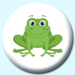 Personalised Badge: 38mm Green Frog Smiling Button Badge. Create your own custom badge - complete the form and we will create your personalised button badge for you.