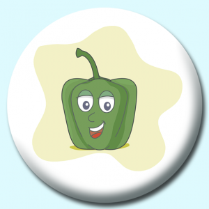 Personalised Badge: 38mm Green Pepper Cartoon Button Badge. Create your own custom badge - complete the form and we will create your personalised button badge for you.