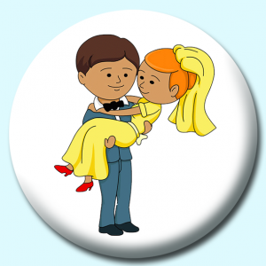 Personalised Badge: 38mm Groom Carries Bride In His Arms Button Badge. Create your own custom badge - complete the form and we will create your personalised button badge for you.